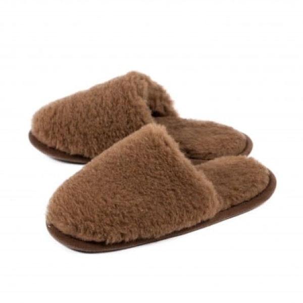 Papuci de casă din lână de Cămilă, culoare maro, model Lara