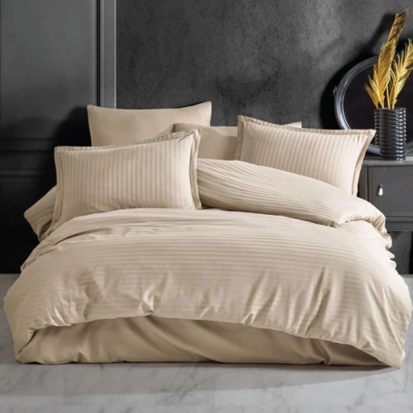 Lenjerie de pat TexHouse – 2 persoane, 100% bumbac satinat, culoare bej, damasc.